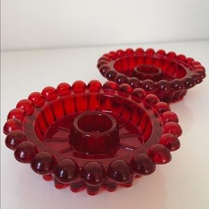 Red Vintage Bubble Taper Candle Holders